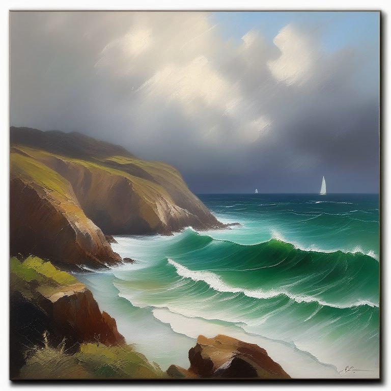暴风雨印象派油画海岸