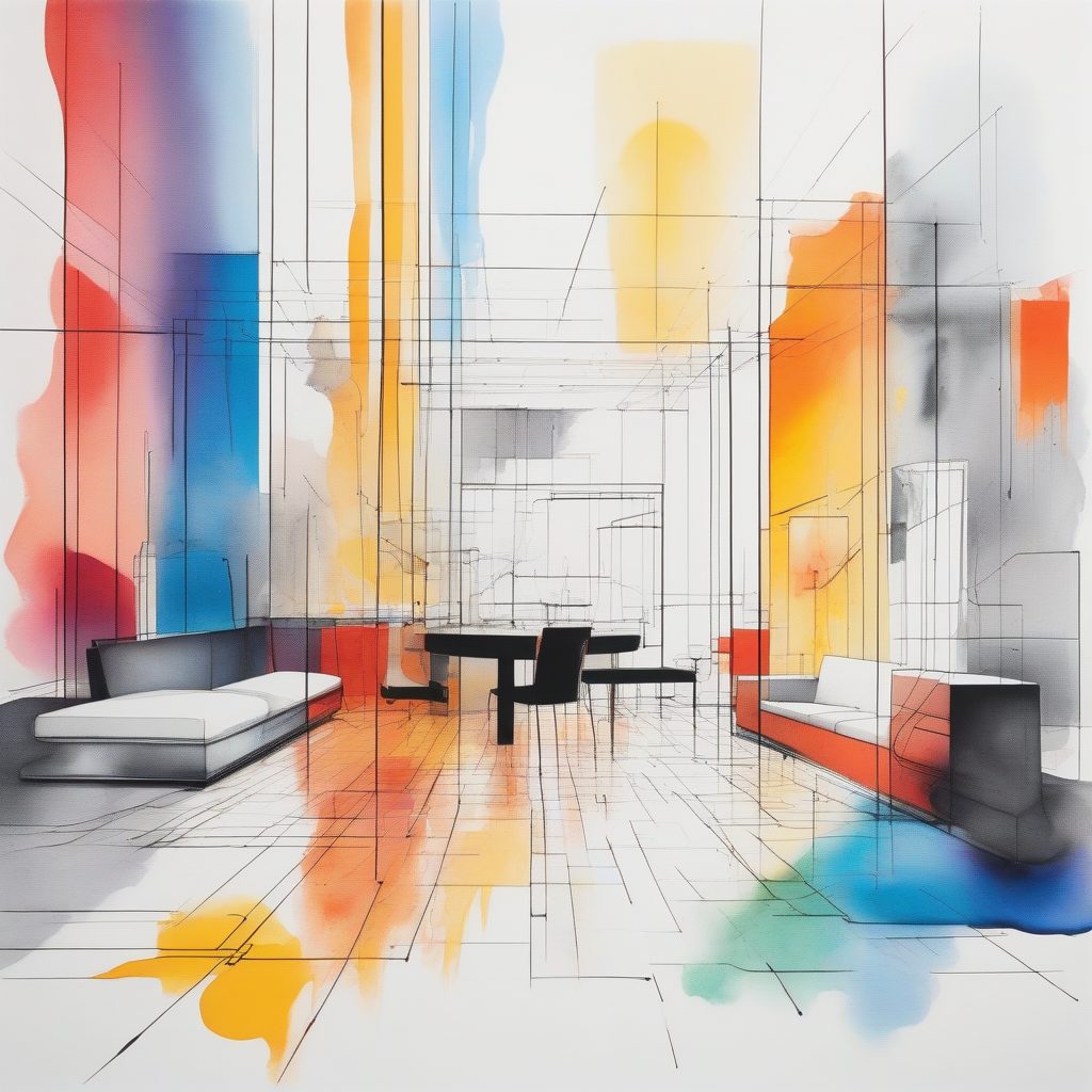 包豪斯几何空间：抽象室内设计的线条渲染