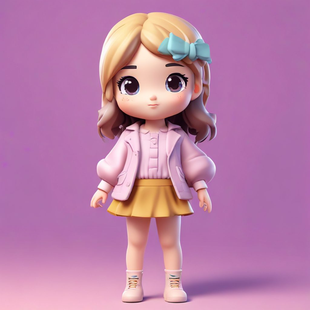 爆款！1 Girl纯色背景C4D 3D渲染教程：Pop Mart盲盒Q版手办AI提示词