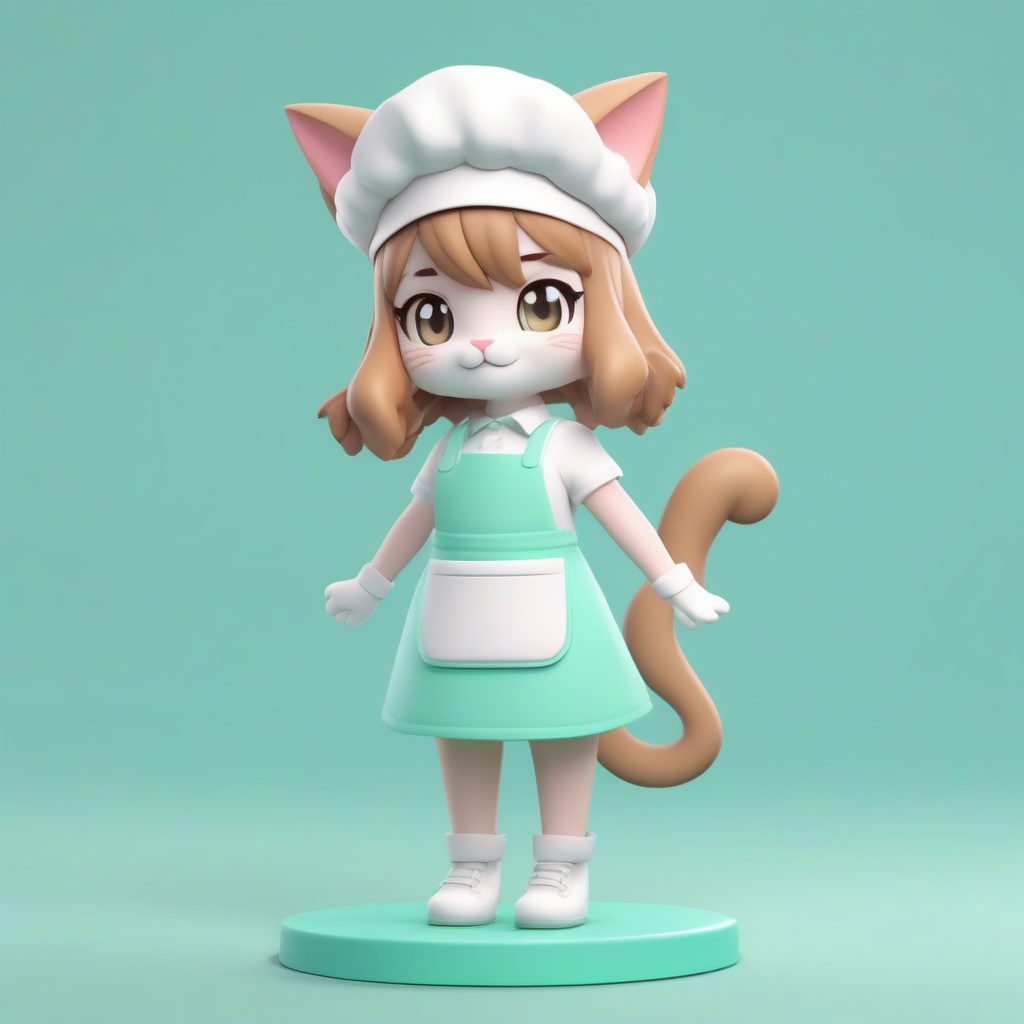 爆款C4D渲染！Q版甜点师猫耳娘盲盒手办AI绘图提示词