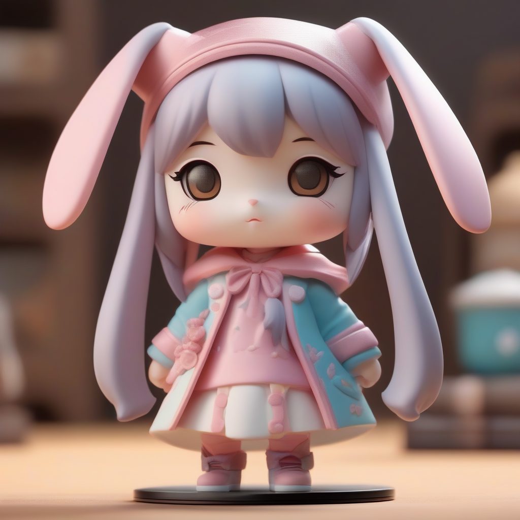 爆款C4D 3D渲染兔耳娘：Q版盲盒手办全身站姿AI绘画提示词