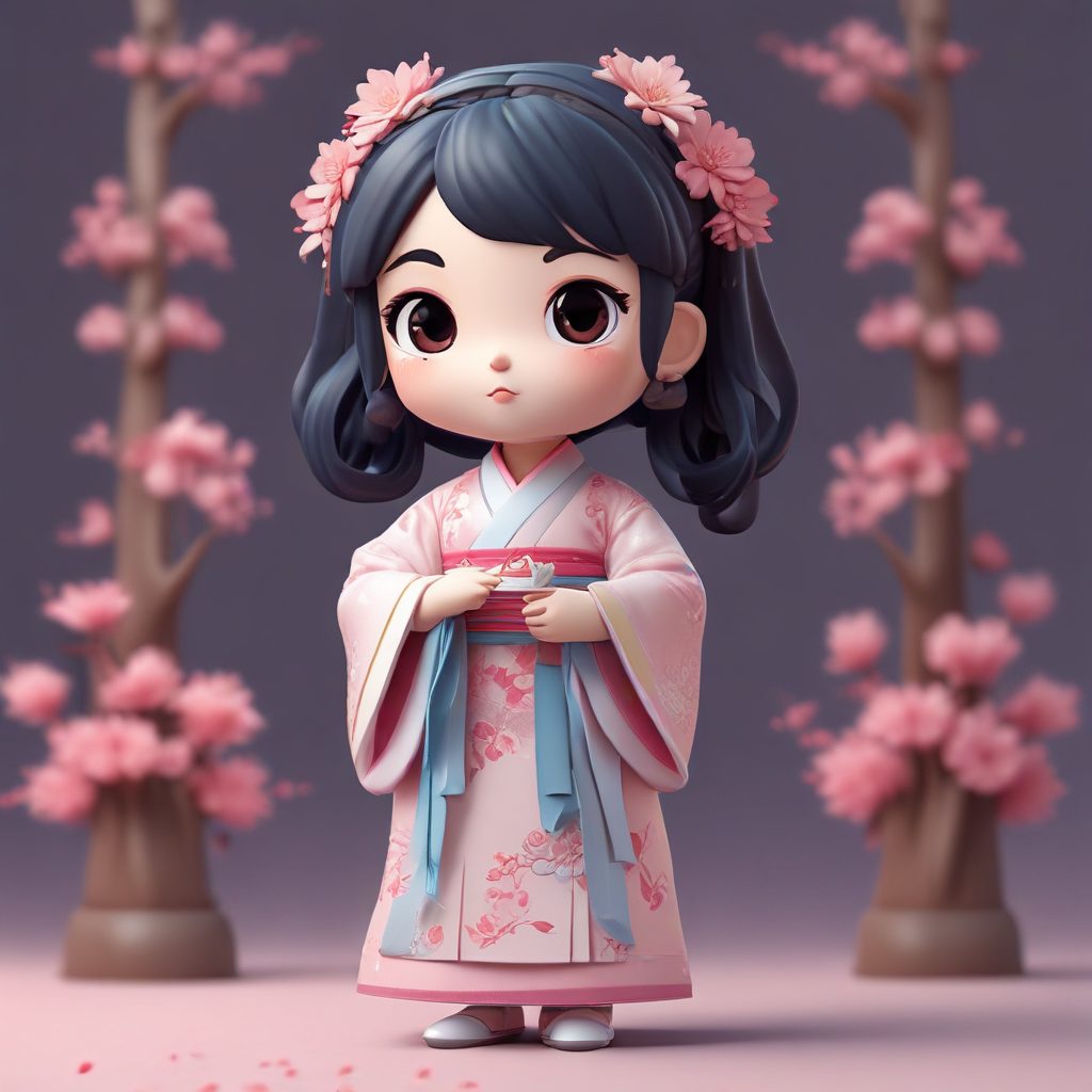 爆款!Midjourney Q版汉服小女孩盲盒手办:C4D粘土风3D渲染提示词教程