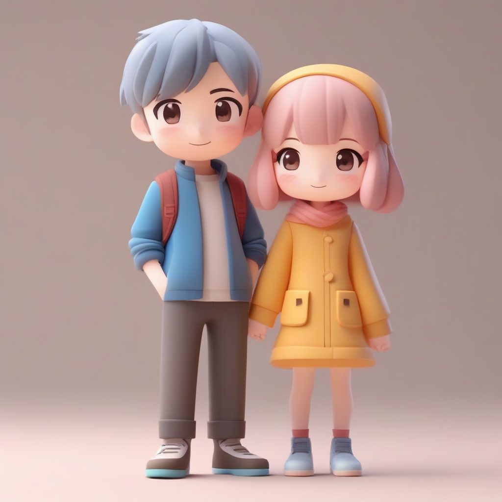 爆款情侣Q版盲盒手办：Pop Mart风格3D渲染全身照提示词