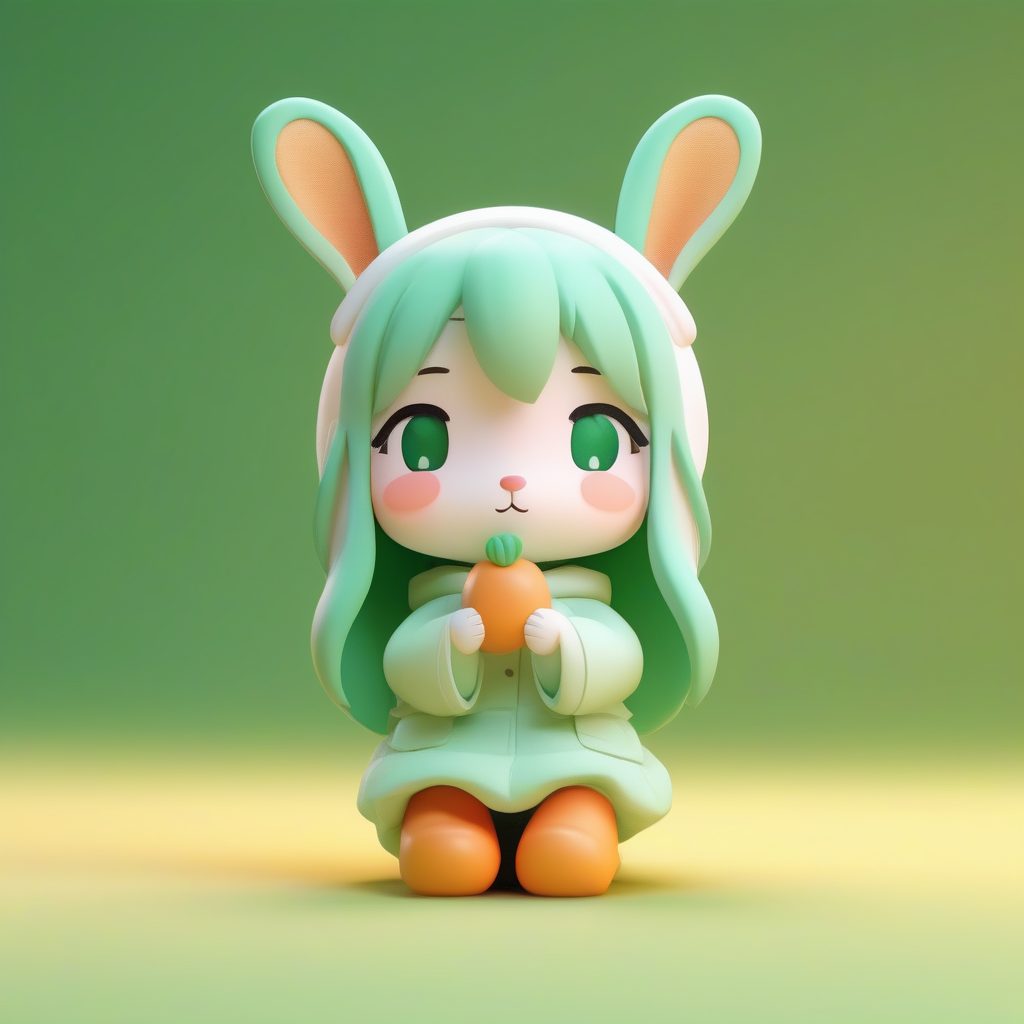 抱着胡萝卜的兔耳娘：可爱Q版站立照