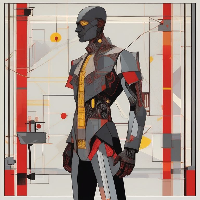 Bauhaus野兽主义风格的人物与机械融合海报