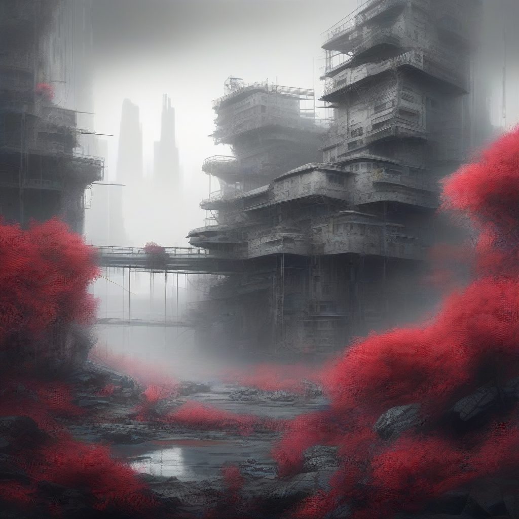 被海藻吞噬的未来海岸废墟：藻类朋克与绯红生物光