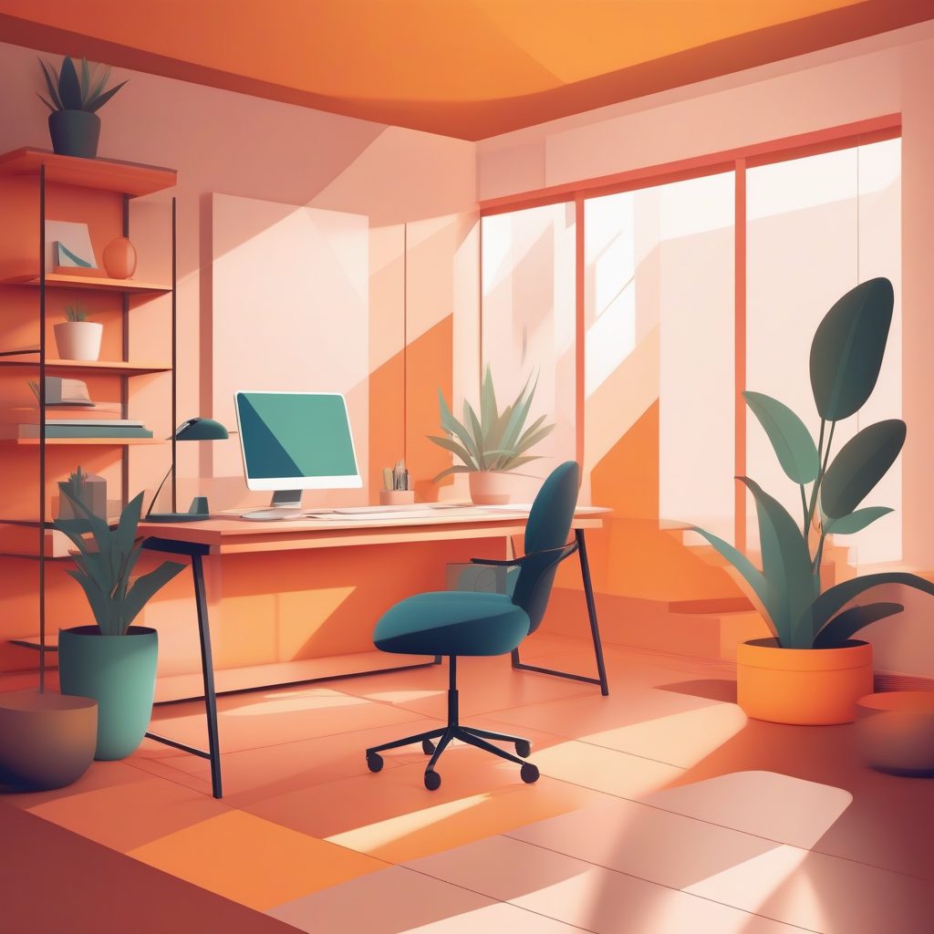 扁平化极简家庭办公:矢量场景渲染图 1 扁平化极简家庭办公:矢量场景渲染图