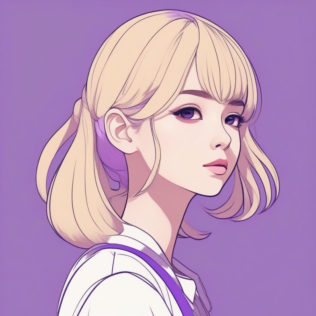 扁平卡通：金发少女的纯色侧脸特写