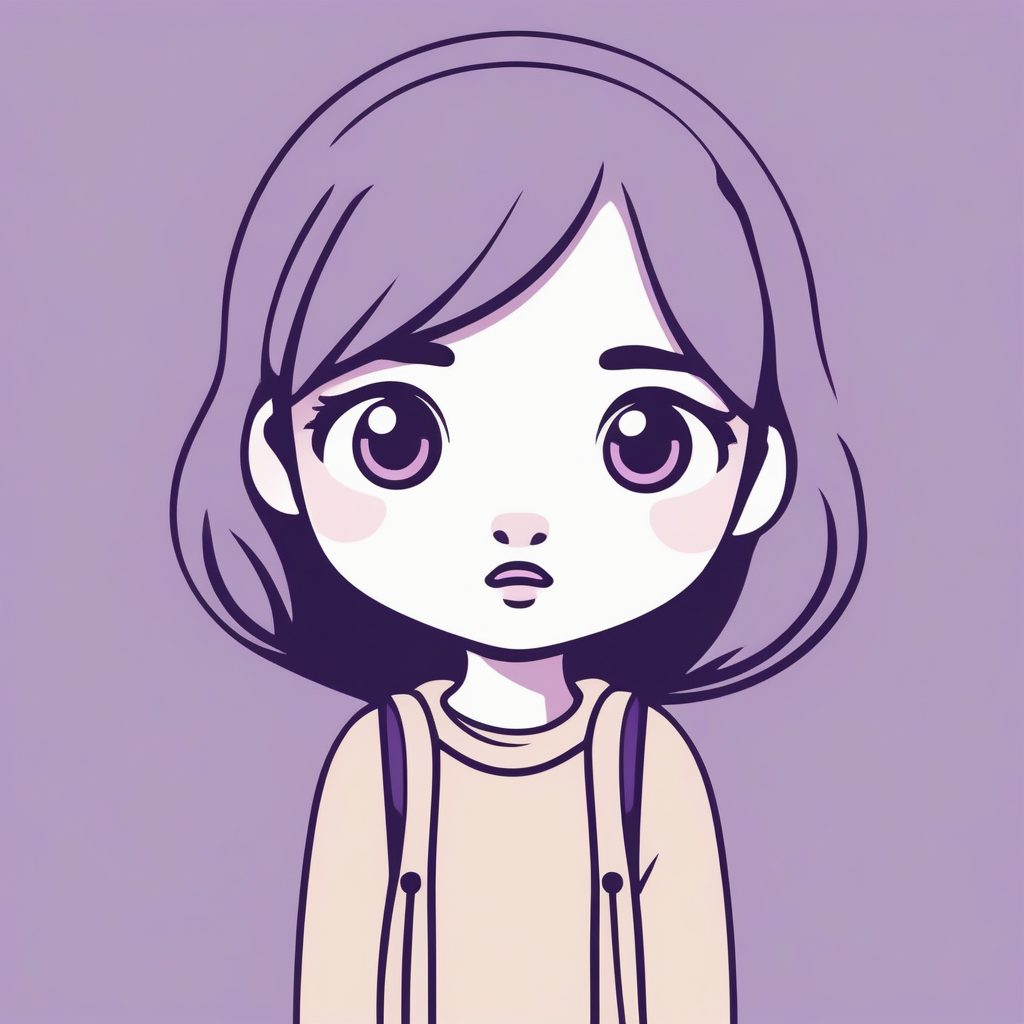 扁平图标风格：困惑表情Q版女孩数字插画