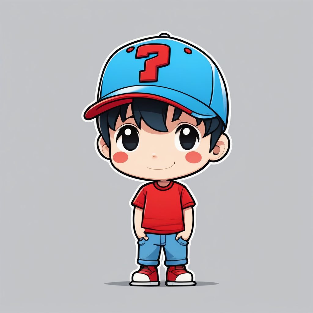 扁平图形设计风格的Q版男孩与红帽（灰背景）