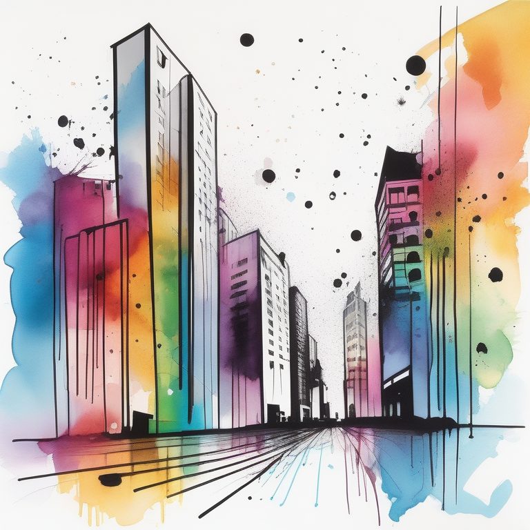 缤纷抽象彩墨城市线条