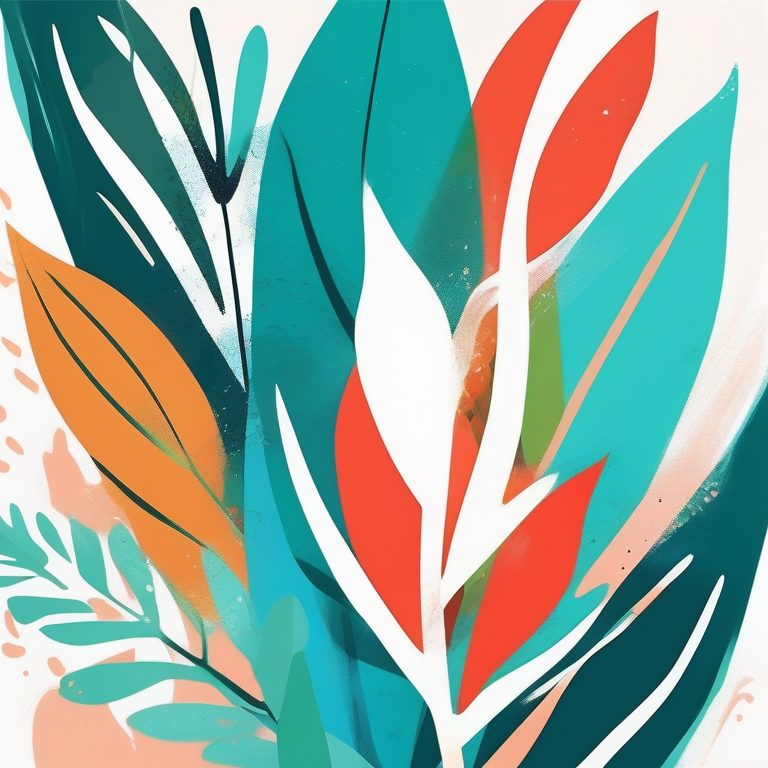 缤纷色彩泼洒下的抽象热带植物艺术