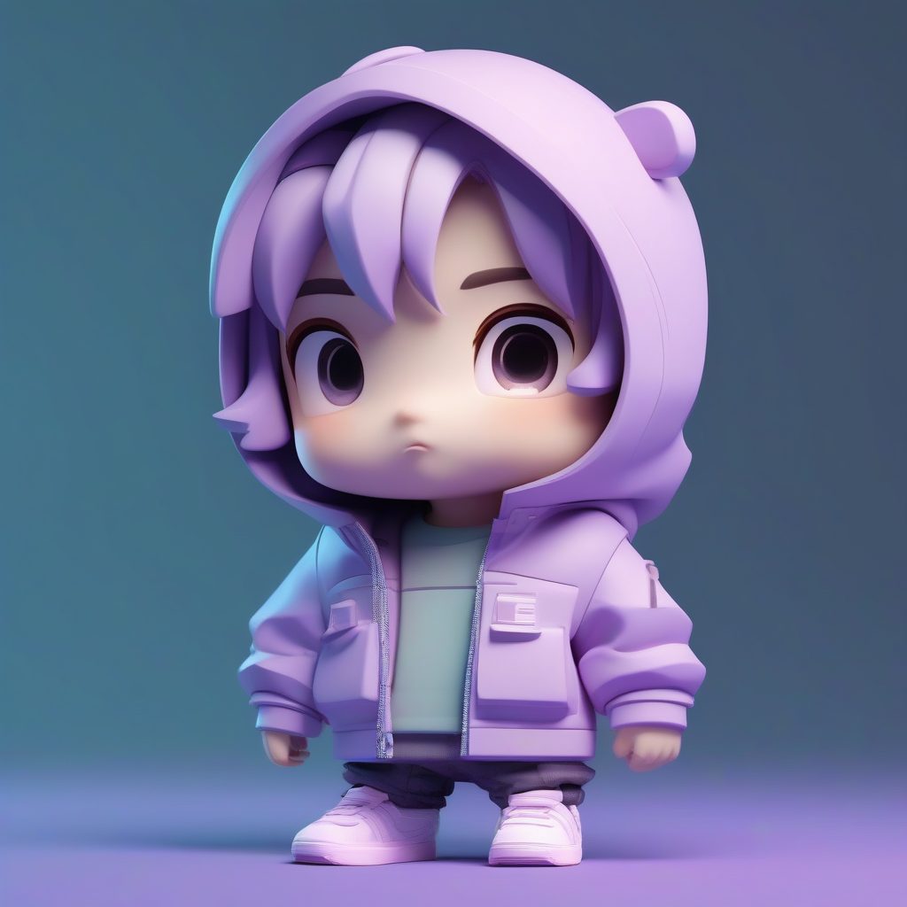 冰薄荷科技风Q版：高光泽粘土材质与柔和景深全身渲染