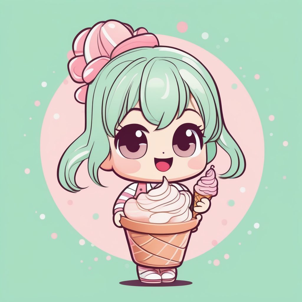 冰淇淋甜品主题|卡哇伊Q版少女2D插画生成提示词