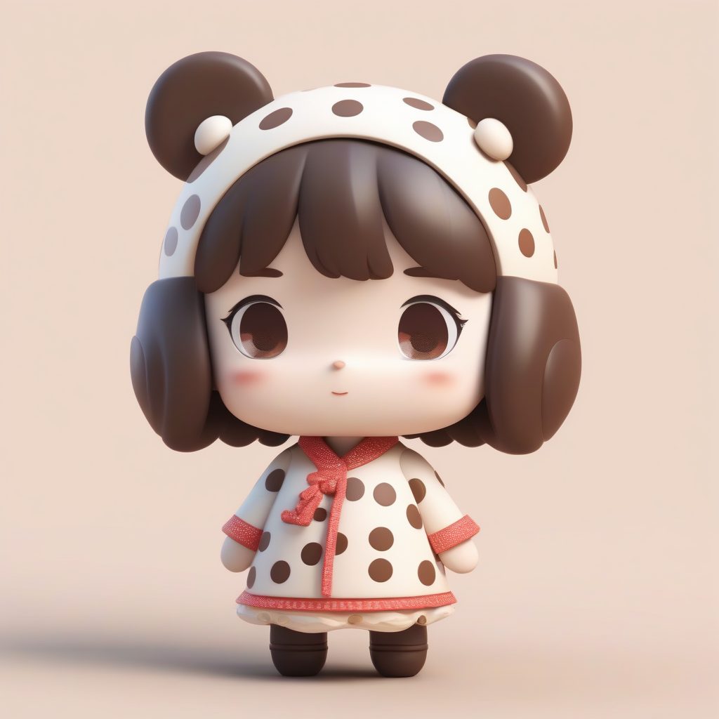 波点旗袍Q版：抱泰迪熊的甜美少女3D图