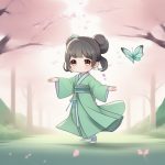 薄荷绿汉服萌娃:好奇伸手抓蝴蝶全身照 4 bo he lyu han fu meng wa hao qi shen shou zhua hu die quan shen zhao