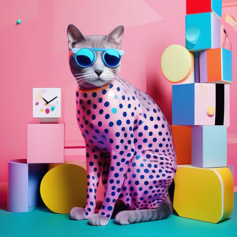 波普时尚插画中的抽象猫咪肖像