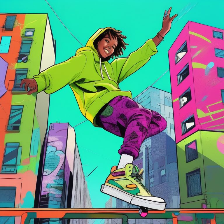 波普时尚街头滑板少年