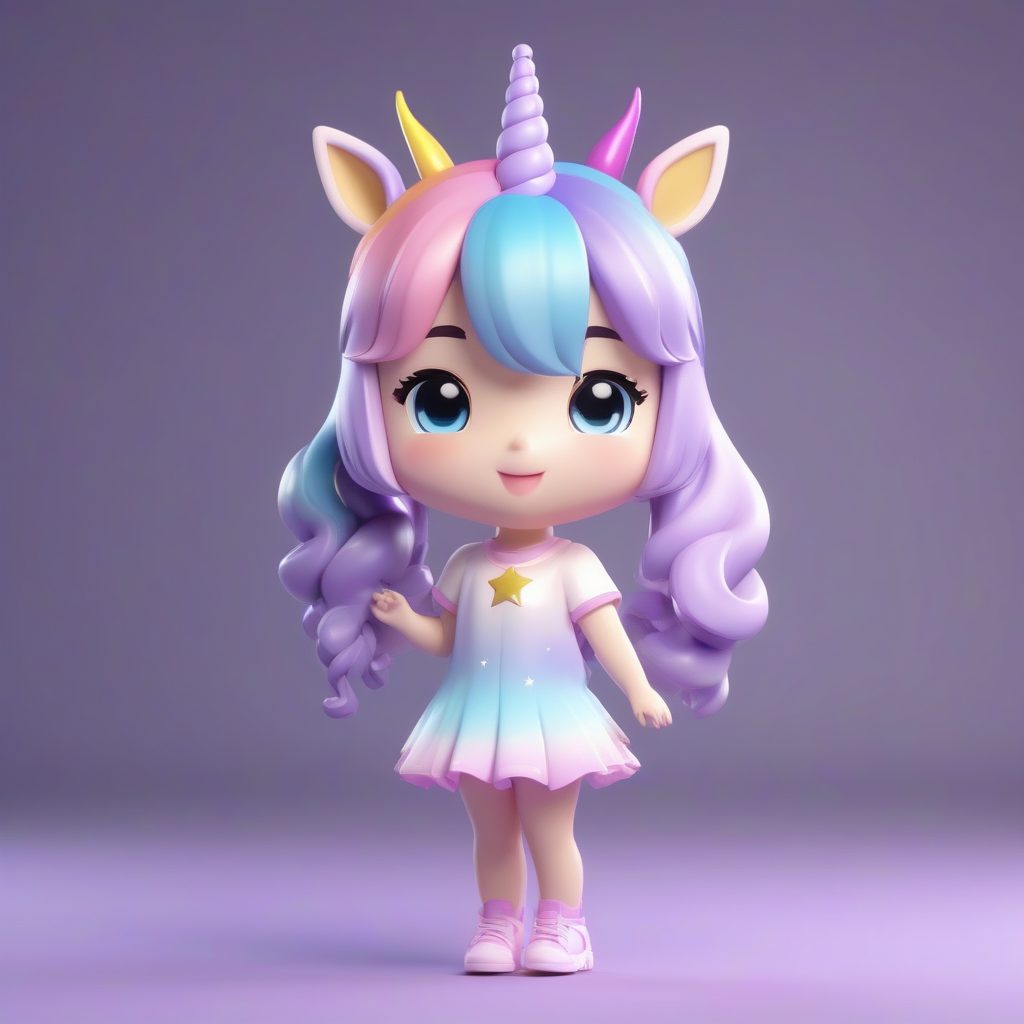 C4D超抛光独角兽Q版女孩盲盒手办渲染：站姿全身图