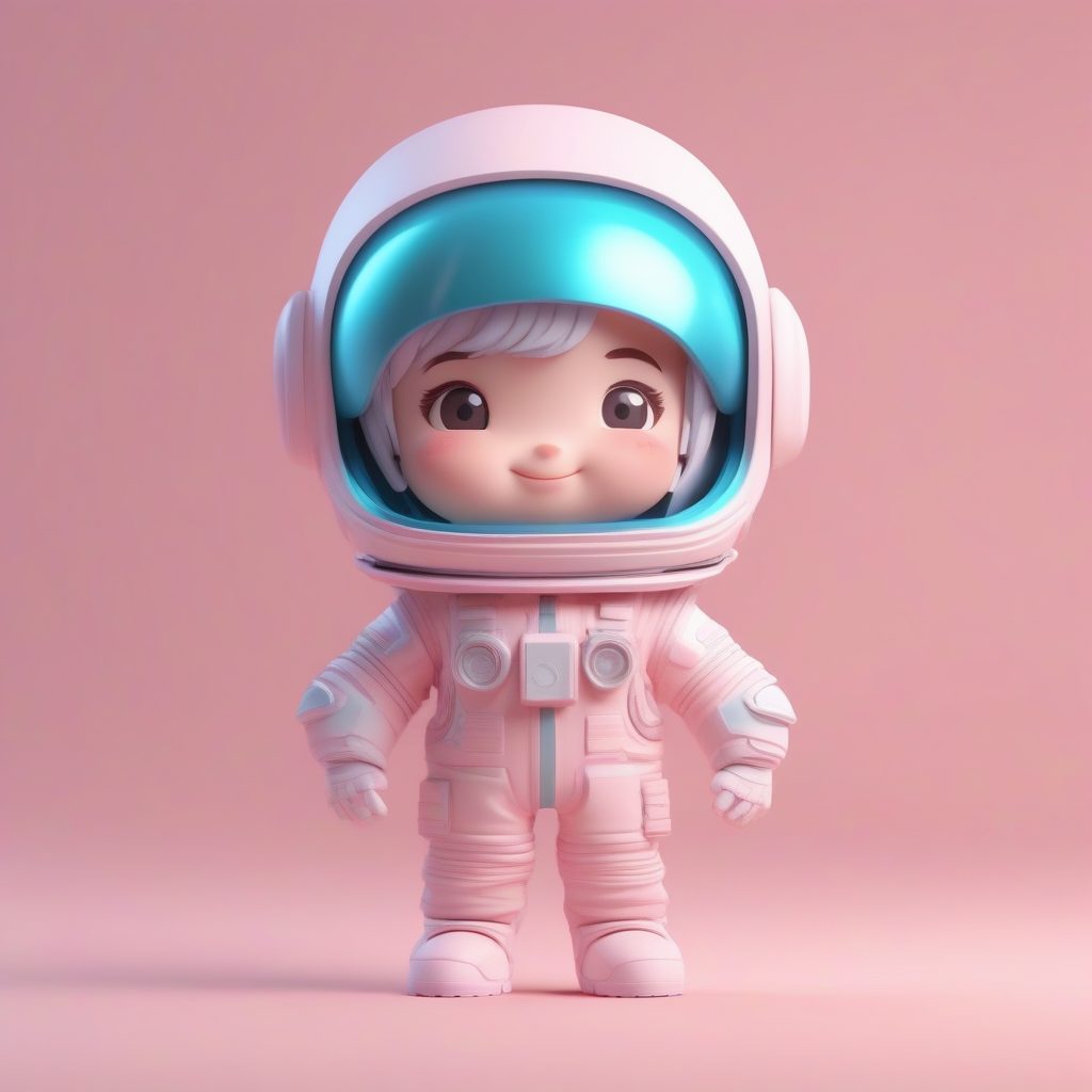 C4D超清渲染：太空漫步Q版宇航员盲盒女孩全身站立照