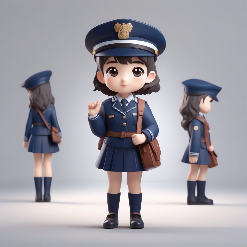 C4D高光Q版海军风JK手办：全身站姿粘土材质渲染