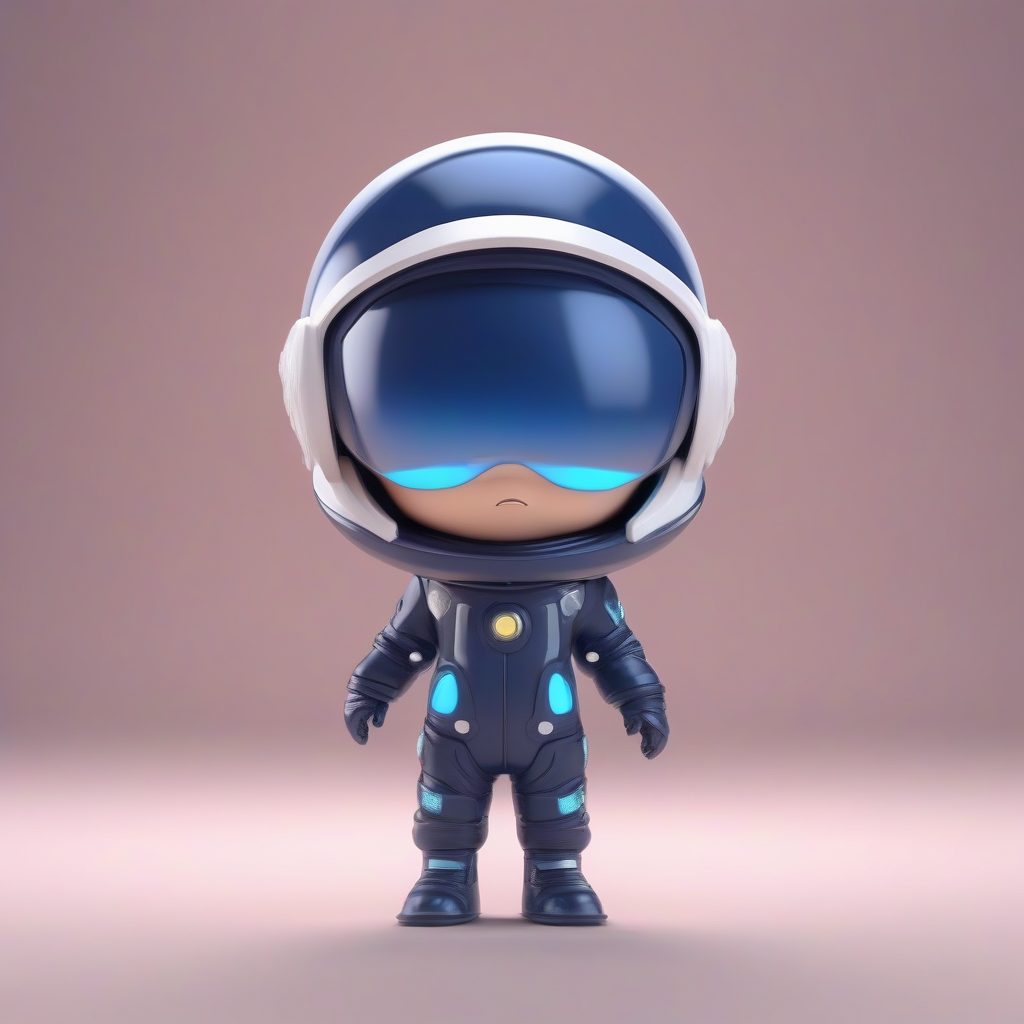 C4D高精度Q版太空探险家:3D盲盒手办全身渲染图,深蓝背景 1 C4D高精度Q版太空探险家:3D盲盒手办全身渲染图,深蓝背景