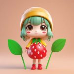 C4D高抛光Q版草莓女孩:3D盲盒手办全身渲染,纯色背景AI提示词 5 c4d gao pao guang q ban cao mei nyu hai 3d mang he shou ban quan shen xuan ran chun se bei jing ai
