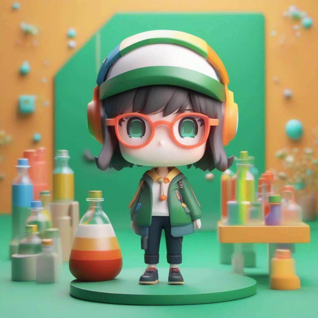 C4D高抛光Q版化学女教师：戴护目镜，手持溶液的全身盲盒