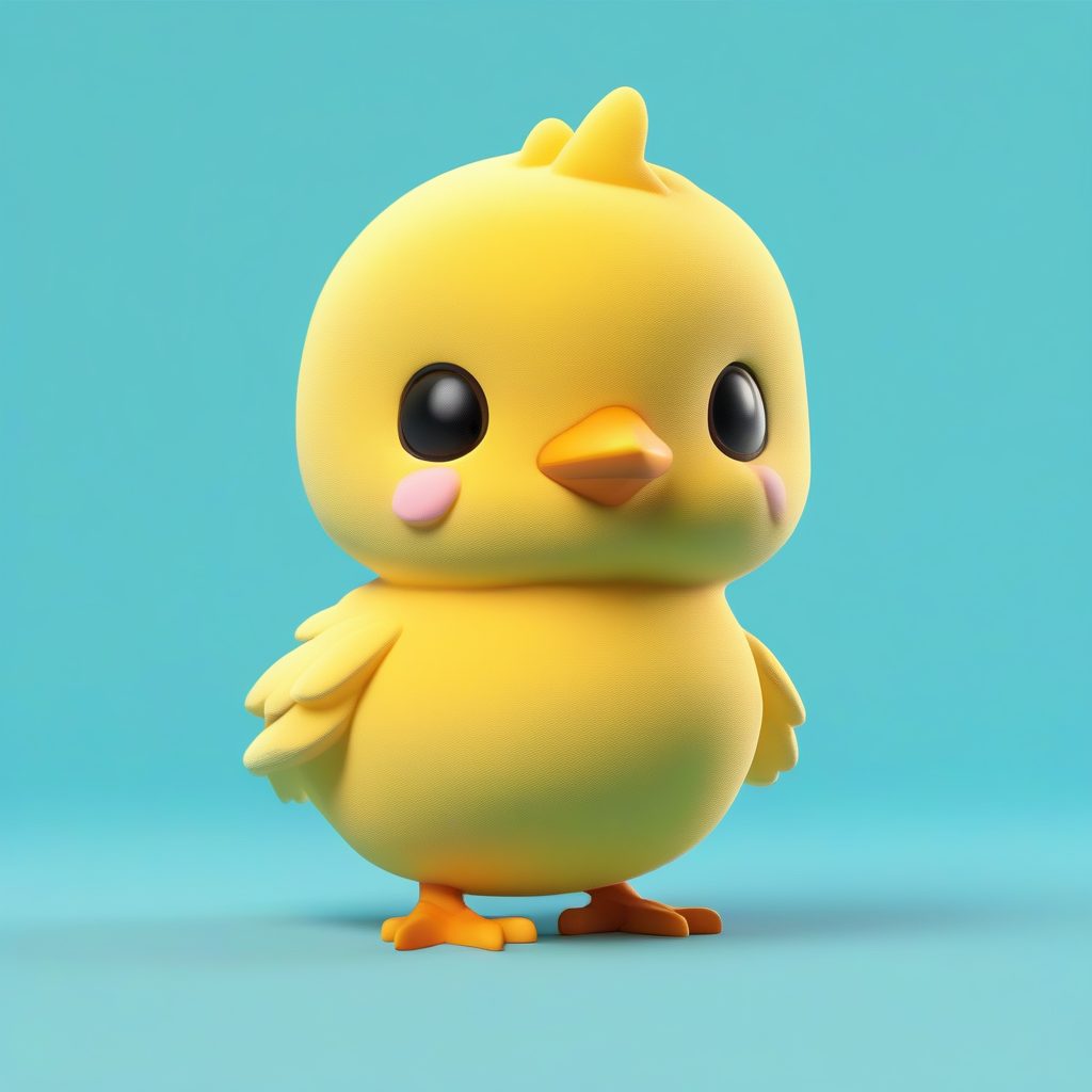 C4D高抛光Q版小鸡：全身站立，绒毛粘土纹理
