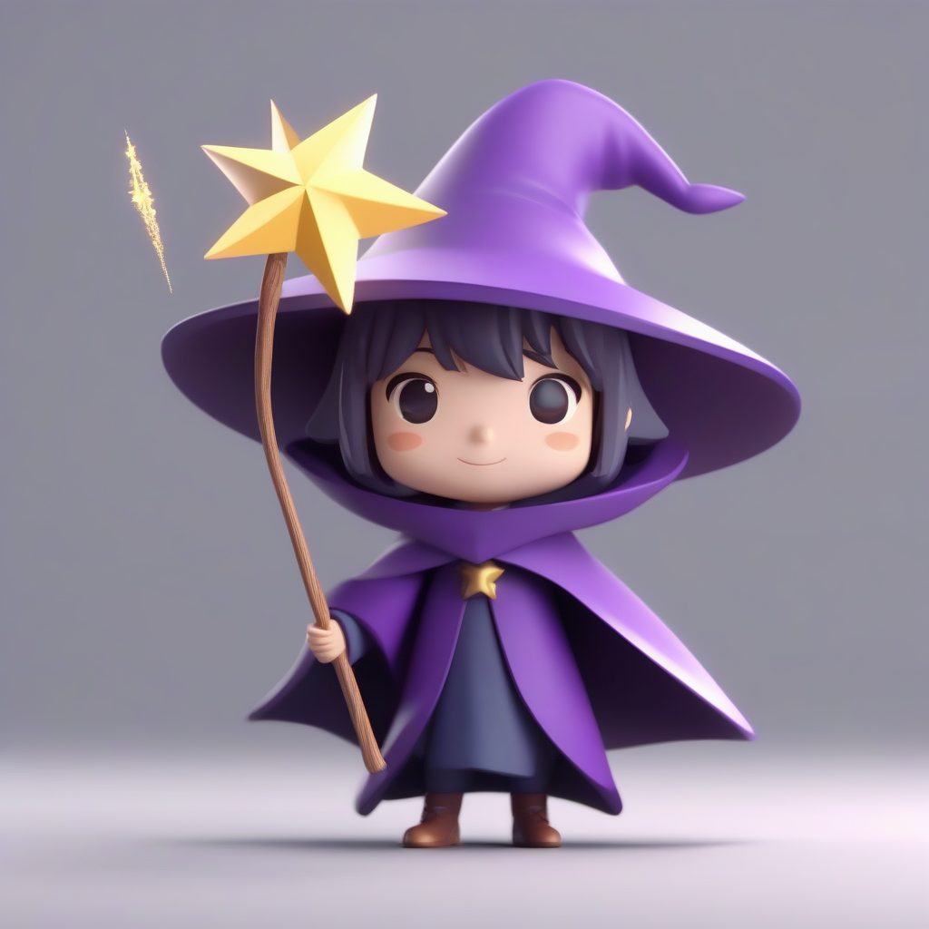 C4D高抛光Q版星光小魔女：紫色魔法学徒盲盒站姿渲染