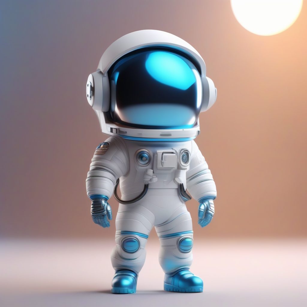 C4D高抛光Q版宇航员：3D粘土盲盒手办全身站立图，8K高清提示词