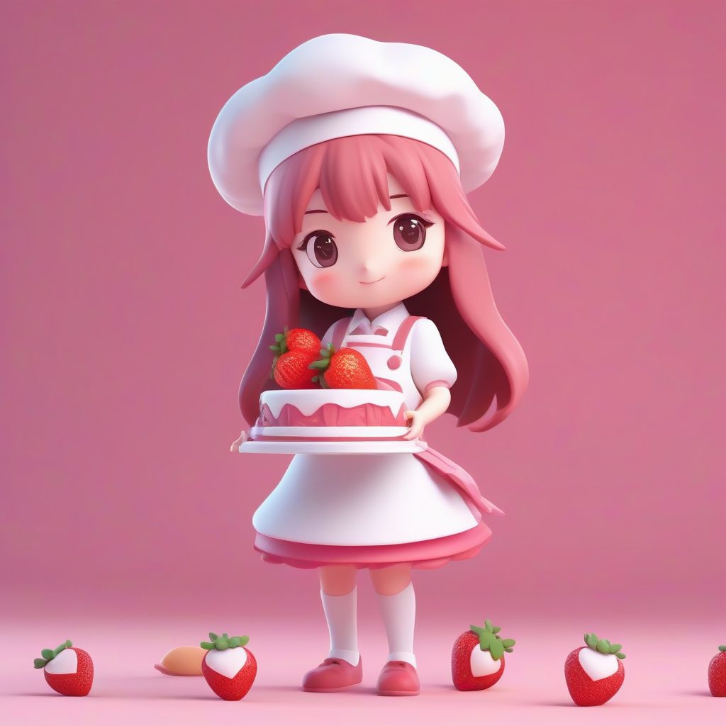 C4D高抛光甜点师兔耳娘:3D盲盒Q版手办全身站姿提示词 1 C4D高抛光甜点师兔耳娘:3D盲盒Q版手办全身站姿提示词