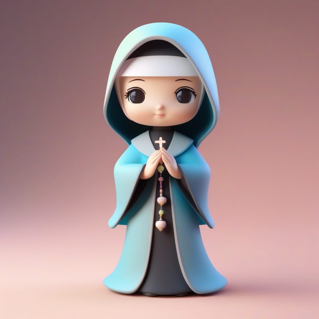 C4D光线追踪：Q版虔诚修女手办 粘土材质全身站立渲染