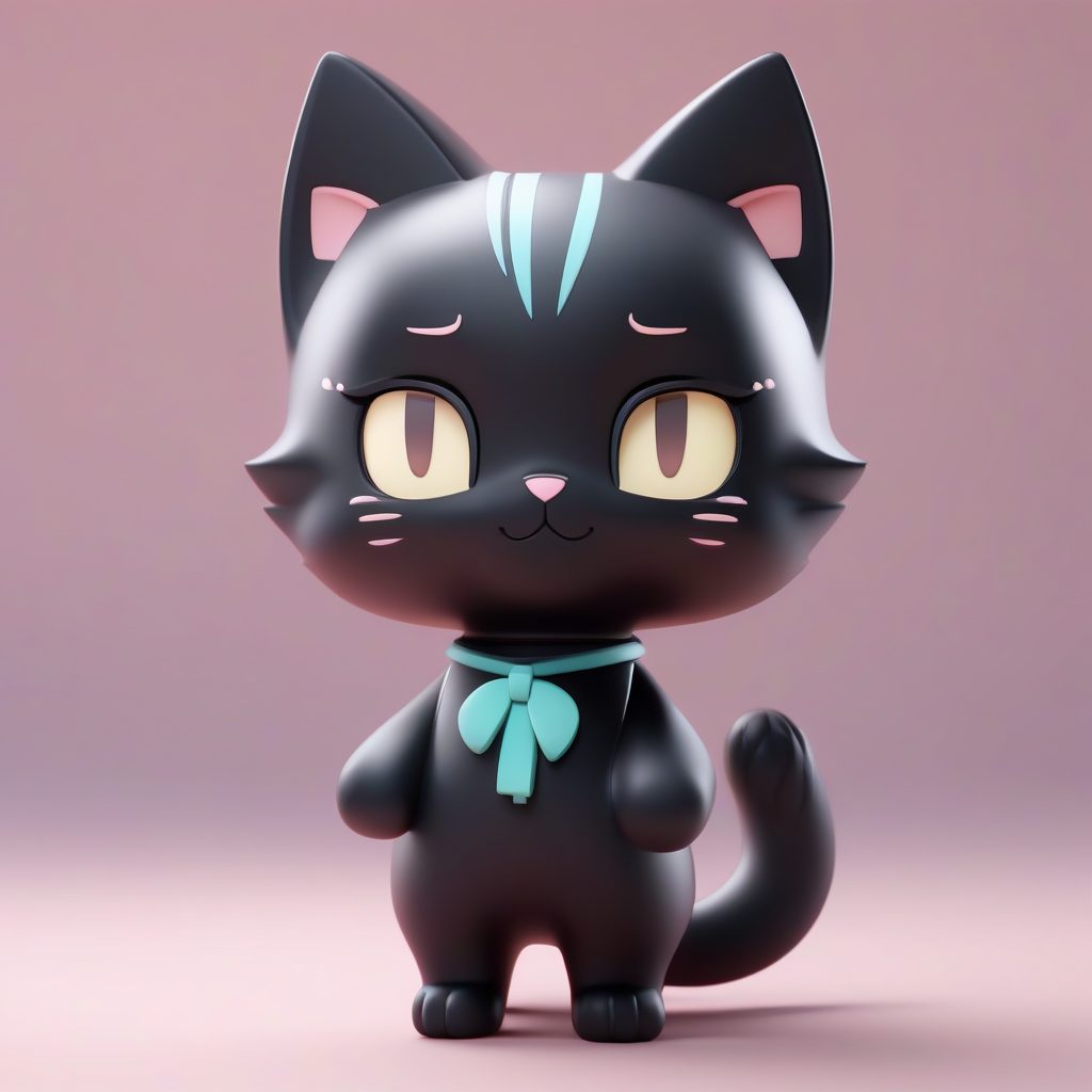 C4D光追黑猫耳盲盒手办:高细节粘土材质Q版全身站立渲染