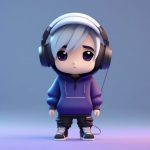 C4D光追街头Q版:极简蓝紫背景下的银发潮流男孩 7 c4d guang zhui jie tou q ban ji jian lan zi bei jing xia de yin fa chao liu nan hai