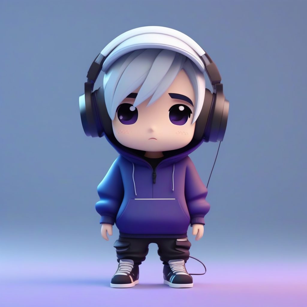 C4D光追街头Q版：极简蓝紫背景下的银发潮流男孩