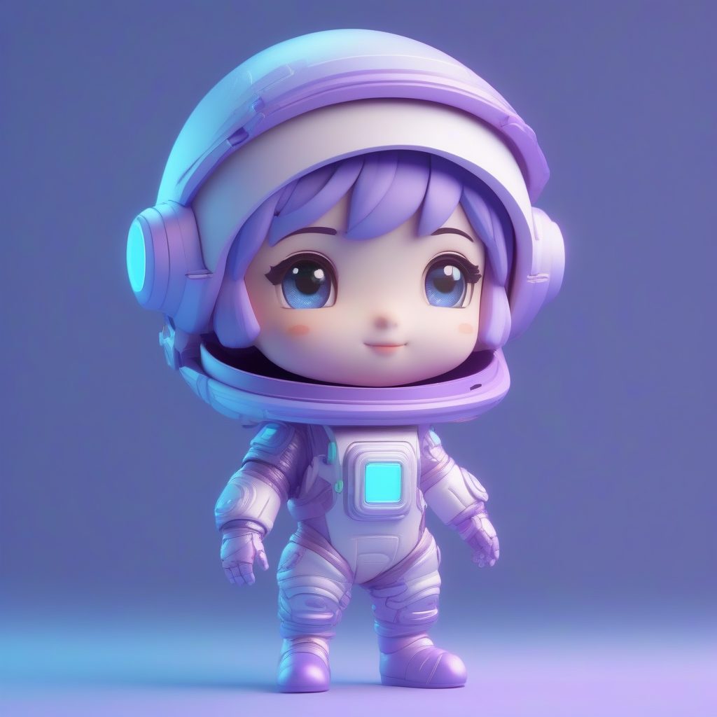 C4D光追太空盲盒女孩：Q版宇航员，柔和渐变背景3D渲染