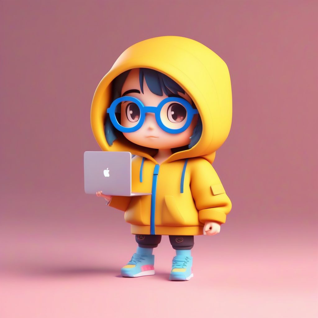 C4D建模|极简像素风Q版程序员女孩 3D粘土高细节渲染