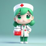 C4D卡通风:Q版护士送药丸,捧着超大药罐子 2 c4d ka tong feng q ban hu shi song yao wan peng zhe chao da yao guan zi