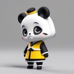 C4D盲盒:超萌Q版熊猫旗袍少女,站立姿势,高对比纯黄背景 5 c4d mang he chao meng q ban xiong mao qi pao shao nyu zhan li zi shi gao dui bi chun huang bei jing