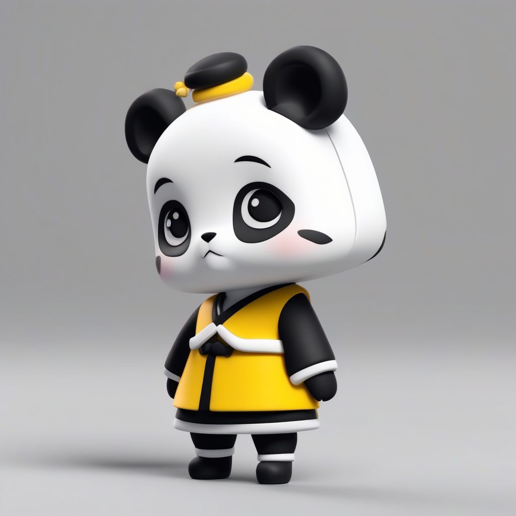 C4D盲盒:超萌Q版熊猫旗袍少女,站立姿势,高对比纯黄背景 1 C4D盲盒:超萌Q版熊猫旗袍少女,站立姿势,高对比纯黄背景