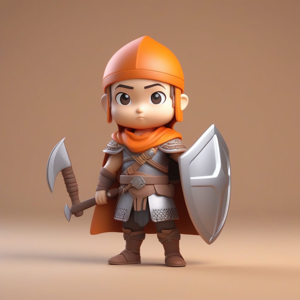 C4D盲盒风格Q版维京战士男孩：3D粘土全身站立手办渲染AI提示词