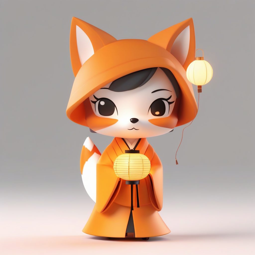 C4D盲盒狐耳娘：眨眼瞬间，高抛光Q版粘土手办全身站立照