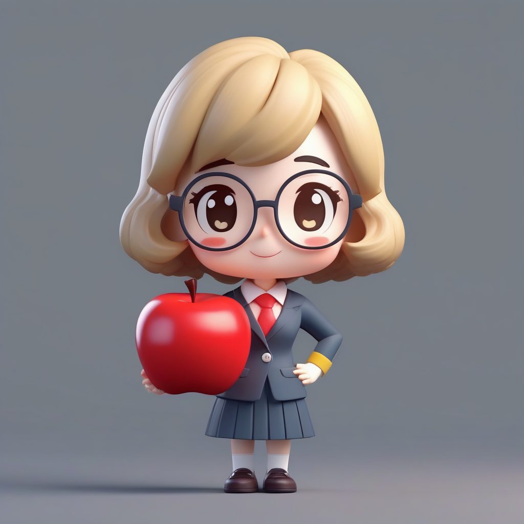 C4D盲盒Q版女教师:手拿苹果的治愈系班主任3D渲染图 1 C4D盲盒Q版女教师:手拿苹果的治愈系班主任3D渲染图