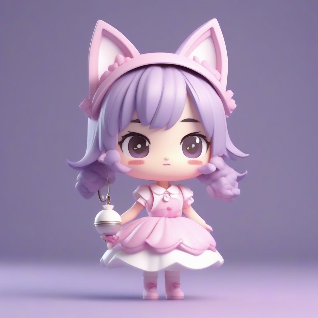 C4D盲盒手办：粉色女仆装猫耳娘Q版站立全身像