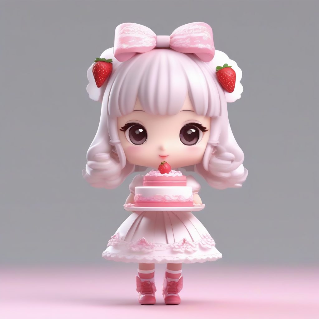 C4D盲盒甜心：Q版甜美洛丽塔站立手办，纯色背景渲染