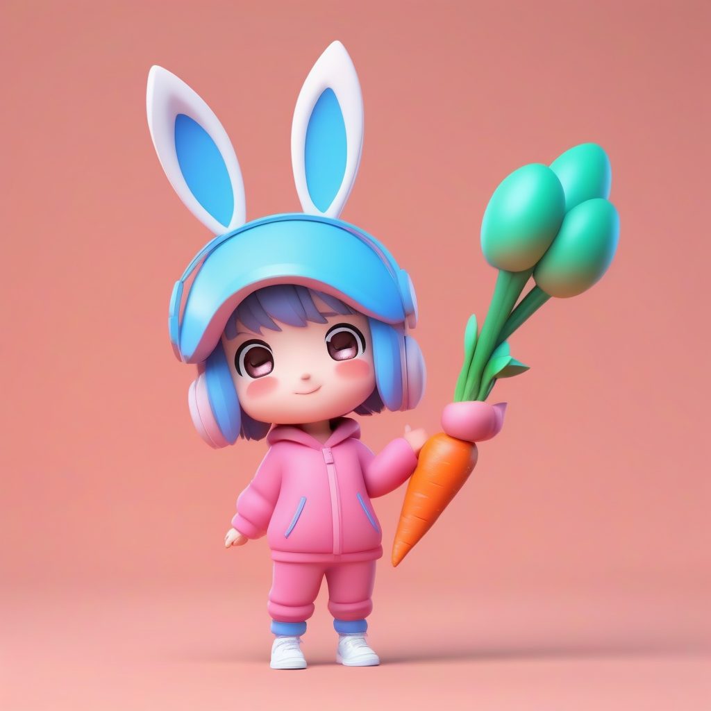 C4D盲盒甜心：手捧巨大胡萝卜的Q版兔耳娘
