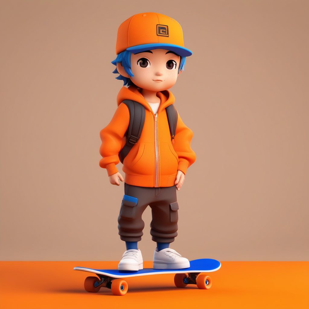 C4D盲盒渲染:极简Q版滑板男孩全身立姿与反戴帽子 1 C4D盲盒渲染:极简Q版滑板男孩全身立姿与反戴帽子
