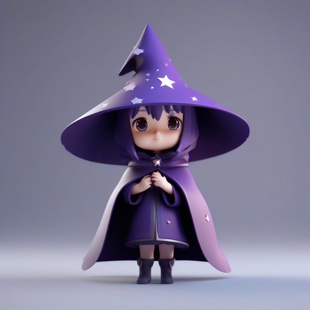 C4D魔幻Q版女巫：漂浮姿态与深紫色背景3D渲染提示词