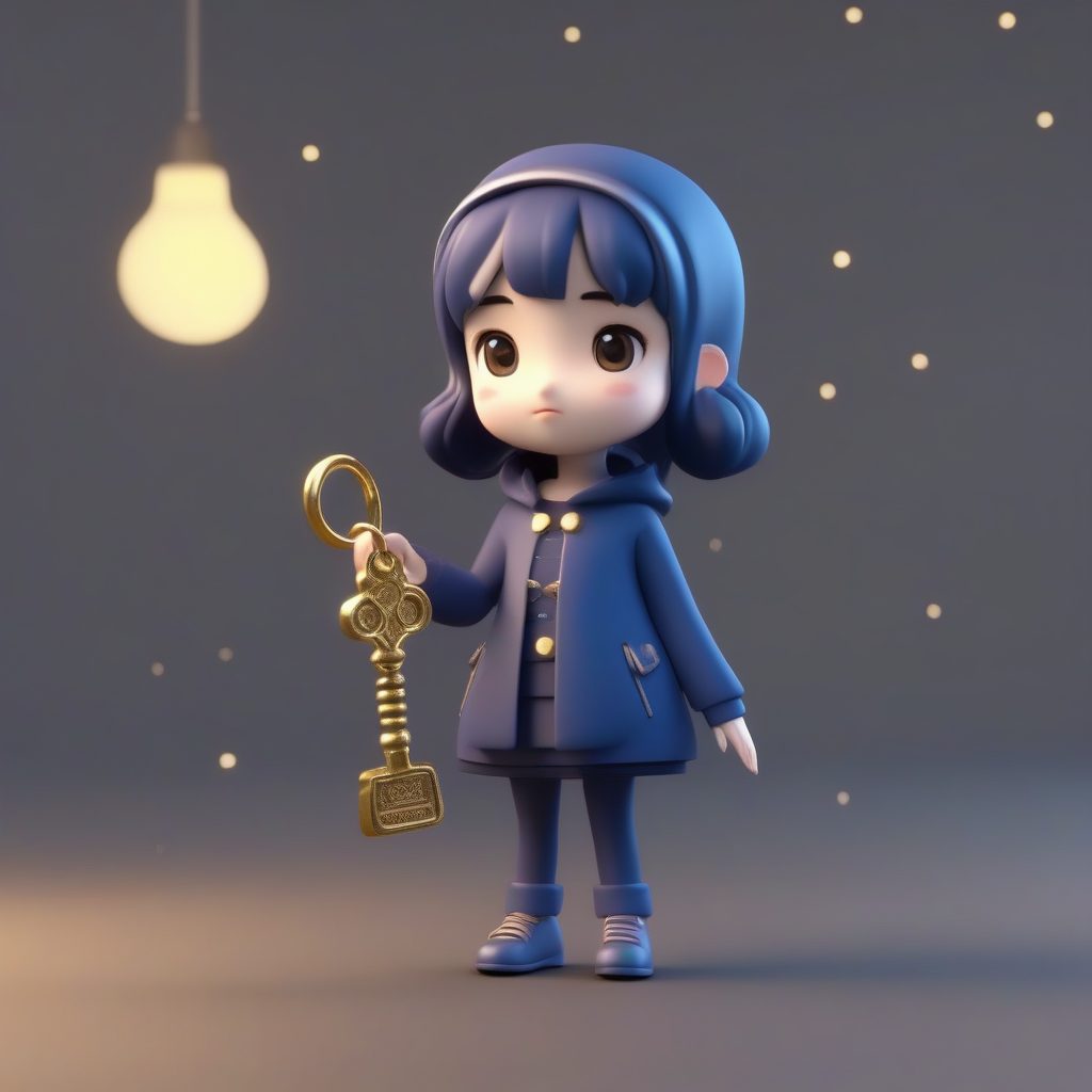 C4D模型：踮起脚尖展示发光魔法钥匙的Q版公主